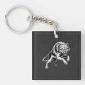 Minimale weiße Linie Wolf Schlüsselanhänger (Vorderseite)