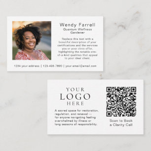 Minimale weiße Logo-QR-Code-Foto-Gesundheitscoach Visitenkarte