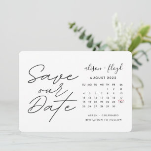 Minimale weiße Skript-Speicherdatums-Kalender Einladung