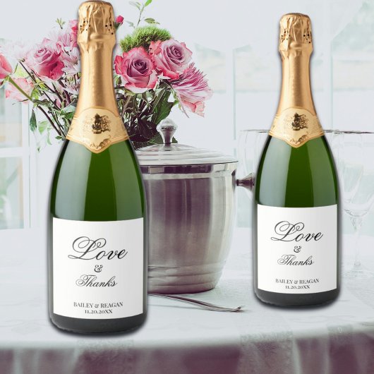 Minimale weiße und schwarze Hochzeit Schaumweinetikett