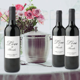 Minimale weiße und schwarze Hochzeit Weinetikett