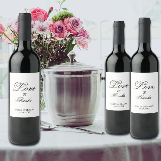 Minimale weiße und schwarze Hochzeit Weinetikett
