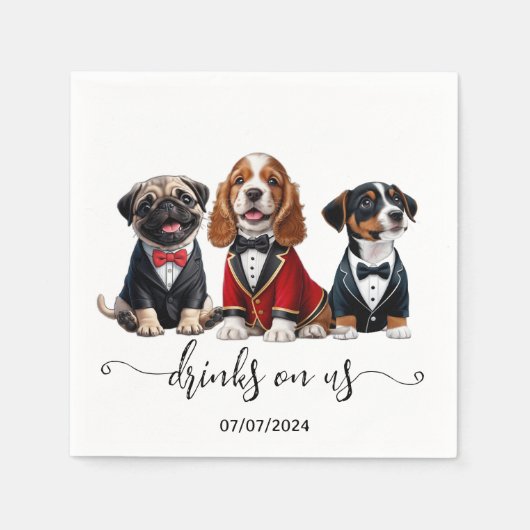 Minimale Welpen Trio Drinks auf der Hochzeit von u Serviette (Vorderseite)