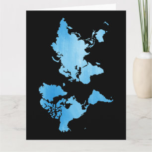 Minimale Weltkarte in Blau Wasserfarben-Kunst Karte