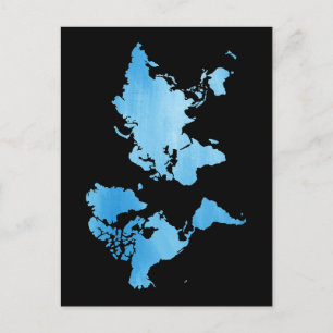 Minimale Weltkarte in Blau Wasserfarben Kunst Postkarte