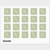 Minimale White & Green Wedding Couple Initials Quadratischer Aufkleber (Blatt)