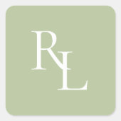 Minimale White & Green Wedding Couple Initials Quadratischer Aufkleber (Vorderseite)