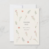 Minimale Wildblume Beige Boho Blumenhochzeit Dankeskarte (Vorderseite)