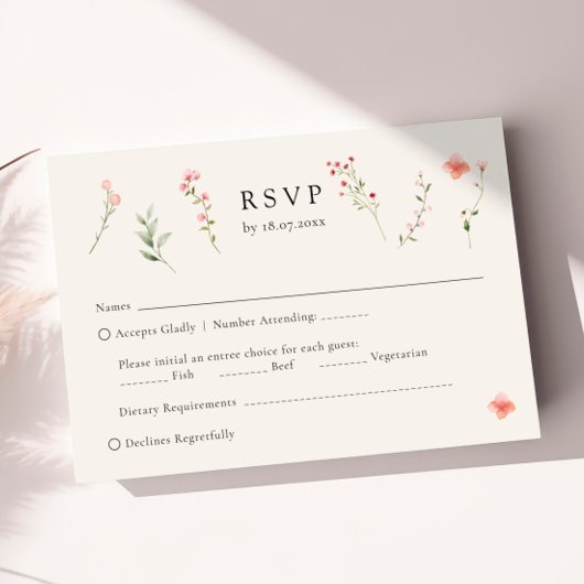 Minimale Wildblume Beige Boho Blumenhochzeit RSVP Karte