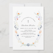 Minimale Wildblume Blumenkreuz Taufe Einladung (Vorderseite)