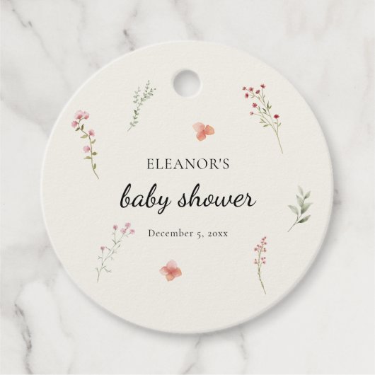 Minimale Wildblume Boho Babydusche Geschenkanhänger (Vorderseite)