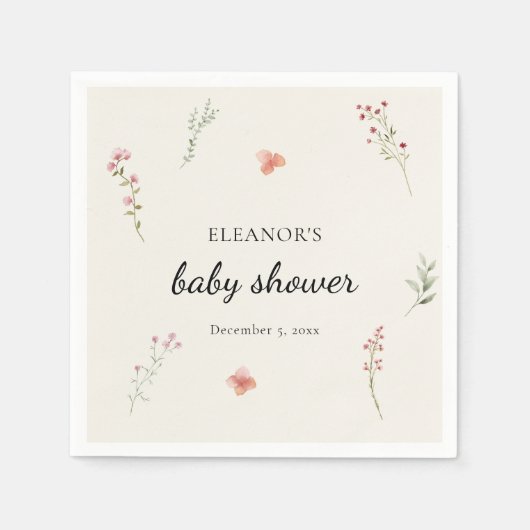 Minimale Wildblume Boho Babydusche Serviette (Vorderseite)