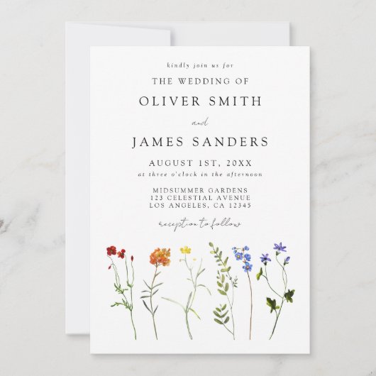 Minimale Wildblume Gay Pride QR Code Hochzeit Einladung (Vorderseite)