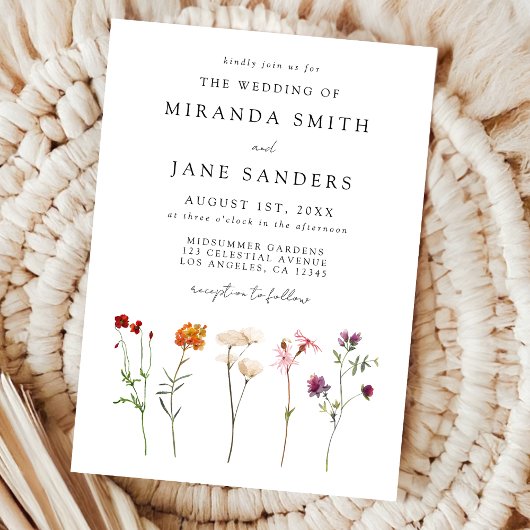 Minimale Wildblume Lesbische Blütenhochzeit Einladung