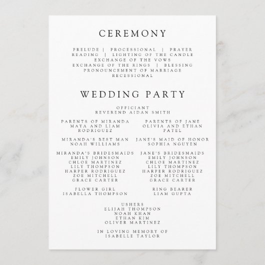 Minimale Wildblume Lesbische Blütenhochzeit Programm (Rückseite)