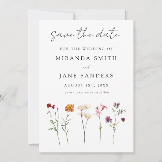 Minimale Wildblume Lesbische Blütenhochzeit Save The Date (Vorderseite)