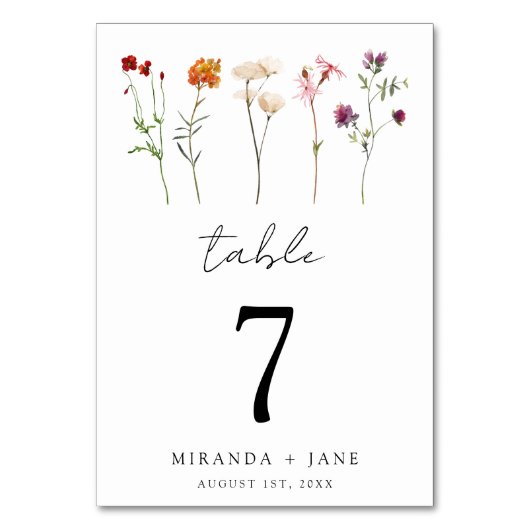 Minimale Wildblume Lesbische Blütenhochzeit Tischnummer (Vorderseite)
