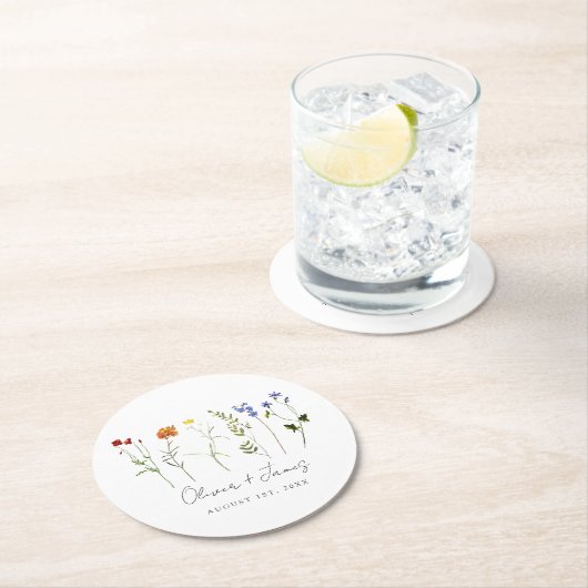 Minimale Wildblume LGBTQ Gay Pride Blumenzwiebeln Runder Pappuntersetzer (Vor Ort)