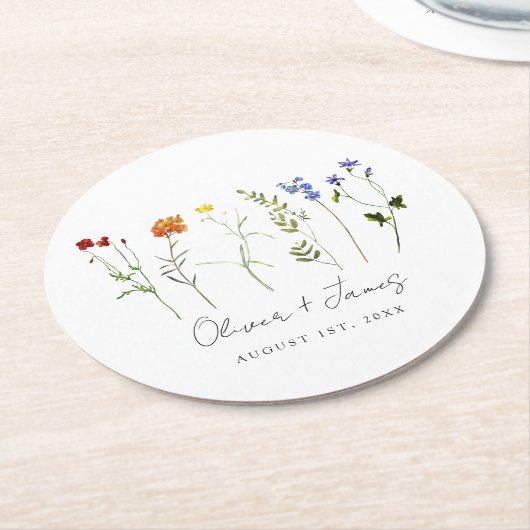 Minimale Wildblume LGBTQ Gay Pride Blumenzwiebeln Runder Pappuntersetzer (Angewinkelt)