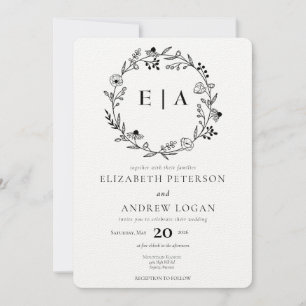 Minimale Wildblume Wreath Wedding Einladung