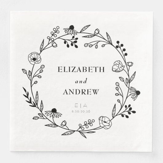 Minimale Wildblume | Wreath Wedding Serviette (Vorderseite)