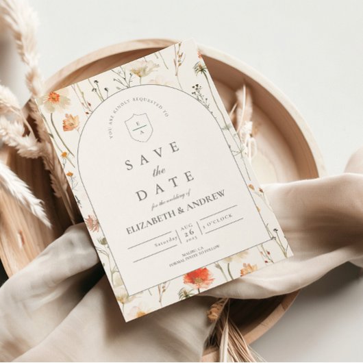 Minimale Wildblumen-Botanical-Hochzeit Save The Date