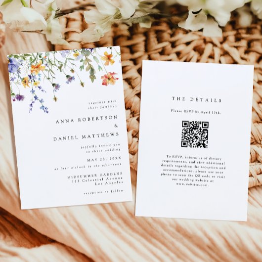 Minimale Wildblumen-QR-Code-Hochzeitseinladung Einladung