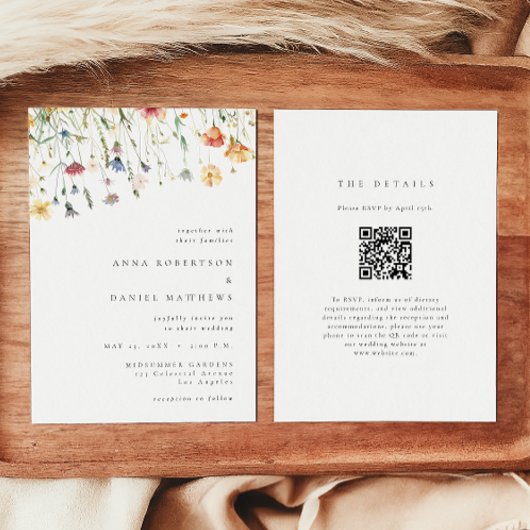Minimale Wildblumen-QR-Code-Hochzeitseinladung Einladung