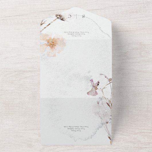 Minimale Wildblumen Wasserfarbe Bouquet Abendessen All In One Einladung (Außenbereich)