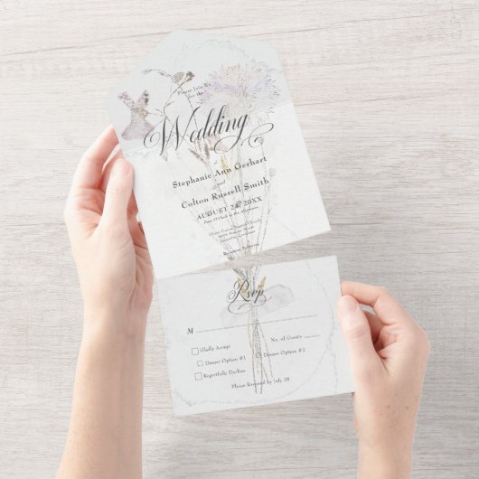 Minimale Wildblumen Wasserfarbe Bouquet Abendessen All In One Einladung (Abreißen)