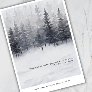 Minimale Winterkunst Kiefern Schnee Grüße Feiertagskarte