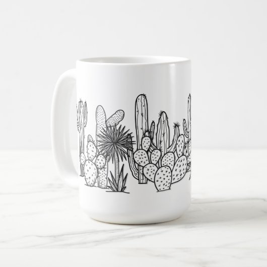 Minimale Wüste – Botanisch in schwarzer Tinte Kaffeetasse (Vorderseite Links)