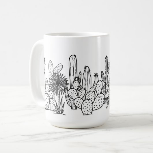 Minimale Wüste – Botanisch in schwarzer Tinte Kaffeetasse (Vorderseite Links)
