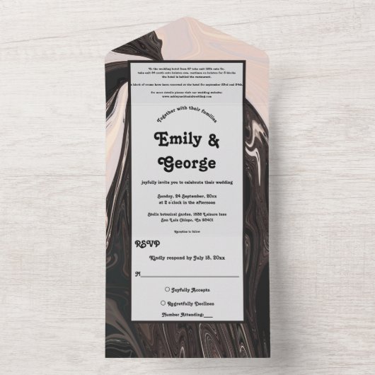 Minimale zeitgenössische Schwarz-Weiß-Hochzeit All In One Einladung (Innen Boden)