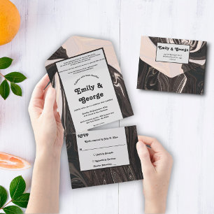 Minimale zeitgenössische Schwarz-Weiß-Hochzeit All In One Einladung