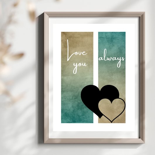 Minimale Zwei Herzen Türkis Taupe Liebe Sie immer Poster