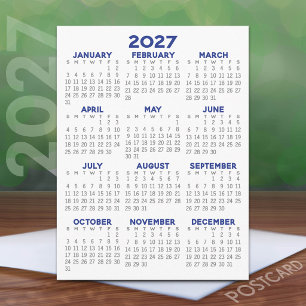 Minimaler 2027-Kalender - Volljahresansicht Grau B Postkarte