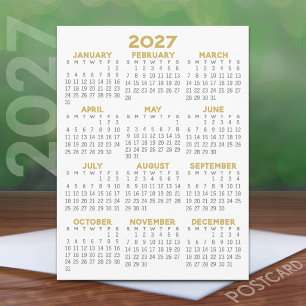 Minimaler 2027-Kalender - Volljahresansicht Grau G Postkarte