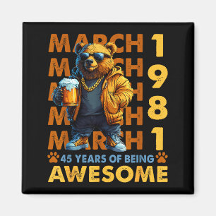 Minimaler 45. Geburtstag Cool Bear März Magnet