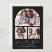 Minimaler 4-Foto Arch Black and White Save The Date (Vorderseite)
