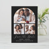 Minimaler 4-Foto Arch Black and White Save The Date (Stehend Vorderseite)