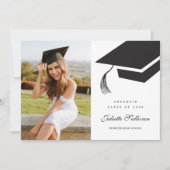 Minimaler Abschluss für Schwarz-Weiß-Cap-Foto Einladung (Vorderseite)