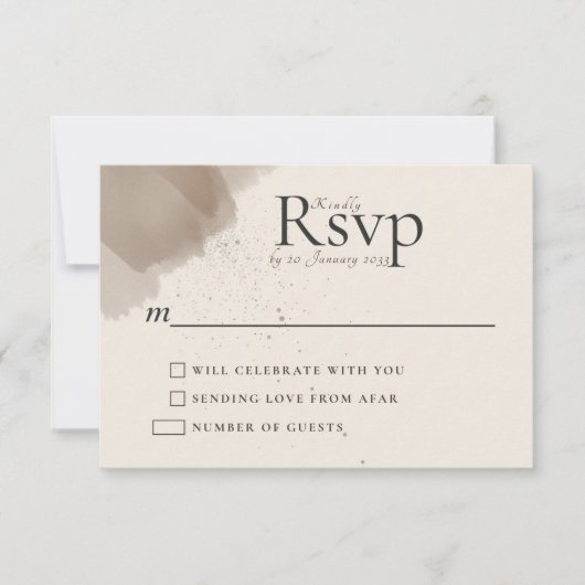 Minimaler Abstrakter Pinsel und Tinte-Hochzeitstic RSVP Karte (Vorderseite)