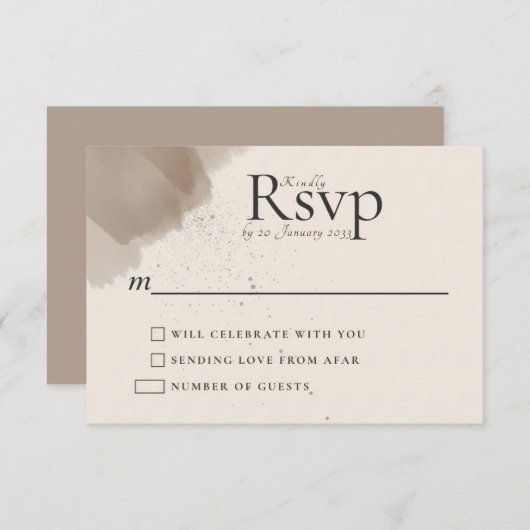 Minimaler Abstrakter Pinsel und Tinte-Hochzeitstic RSVP Karte (Vorne/Hinten)