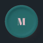 Minimaler Anfangsbuchstabe des Monogramms grün ros Pappteller<br><div class="desc">Präftiges,  einfaches,  minimalistisches Party mit monogrammatischem Design in tiefblaugrünen und pastellrosa Farbtönen.</div>