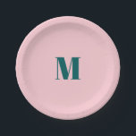 Minimaler Anfangsbuchstabe des Monogramms grün ros Pappteller<br><div class="desc">Präftiges,  einfaches,  minimalistisches Party mit monogrammatischem Design in tiefblaugrünen und pastellrosa Farbtönen.</div>