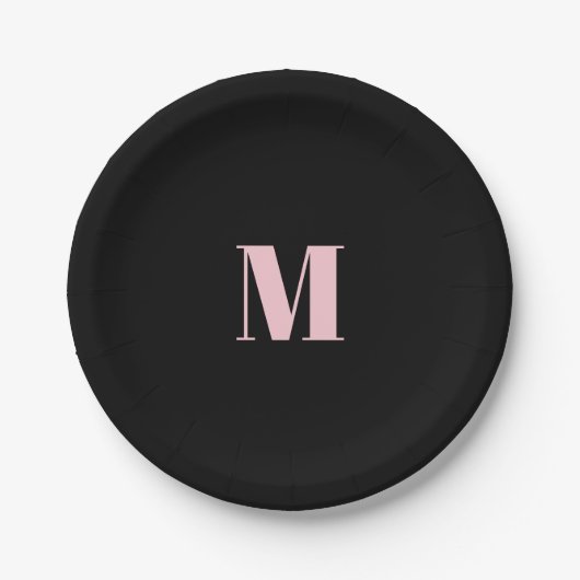 Minimaler Anfangsbuchstabe des Monogramms schwarz  Pappteller (Vorderseite)