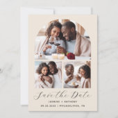 Minimaler Arch Beige mit 4 Fotos Save The Date (Vorderseite)