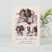Minimaler Arch Beige mit 4 Fotos Save The Date (Stehend Vorderseite)