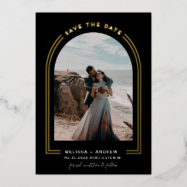 Minimaler Arch Save the Date Schwarzer Foil Einlad Folieneinladung